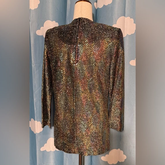 Vintage metallic iridescent rainbow sequin top- back zip- 1980s. M - Picture 3 of 7